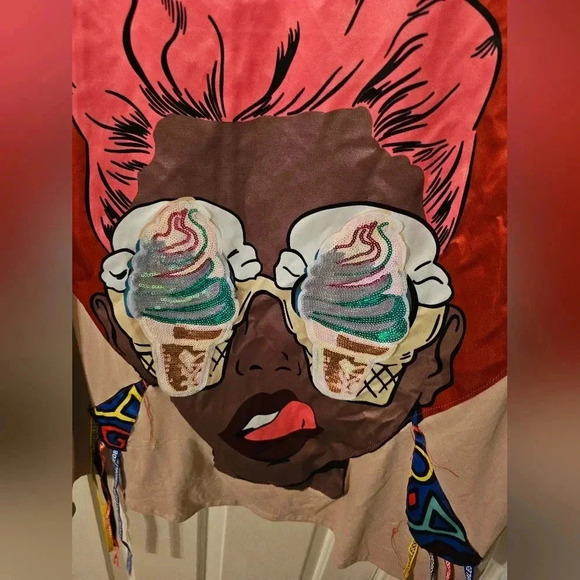 Minette NWT Woman Of Color With Ice Cream Cone Eyes Fashion Sleeves Plus Size 2X - Picture 3 of 7